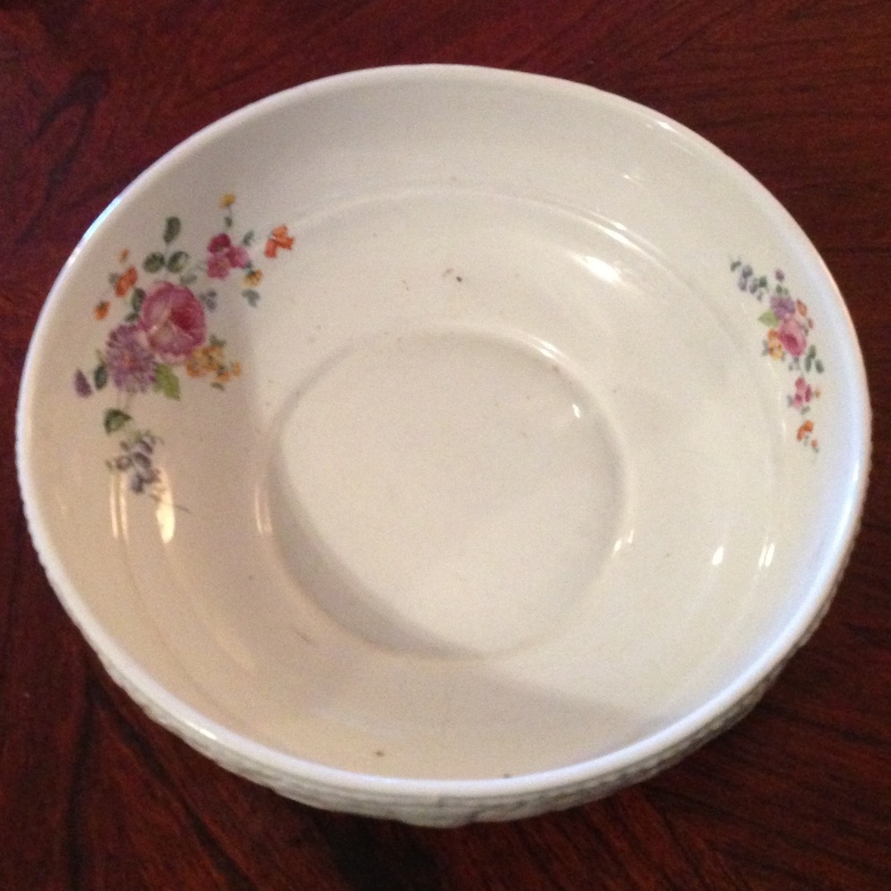 Czech Ceramic Serving Bowl Pink florals Embossed outer Design